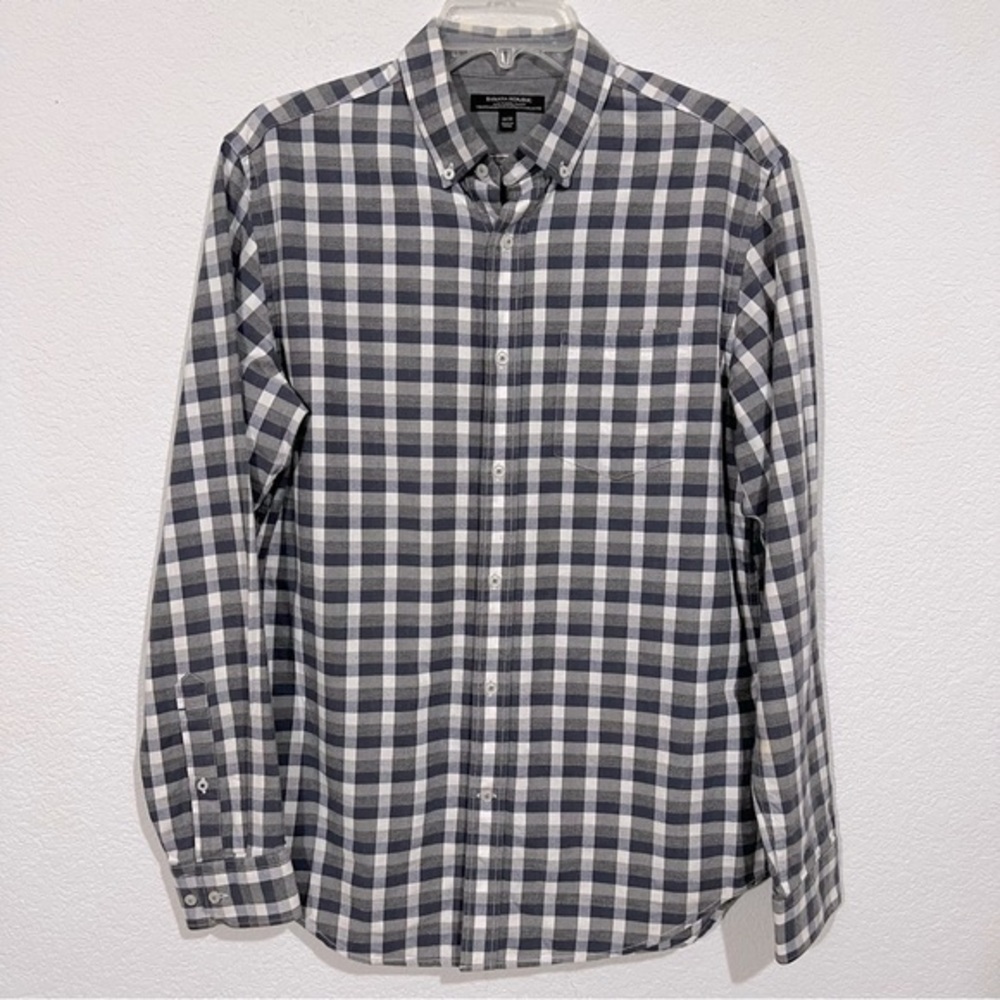 Banana Republic Blue Gray Plaid Luxe Flannel Slim Fit Button Down Shirt New M